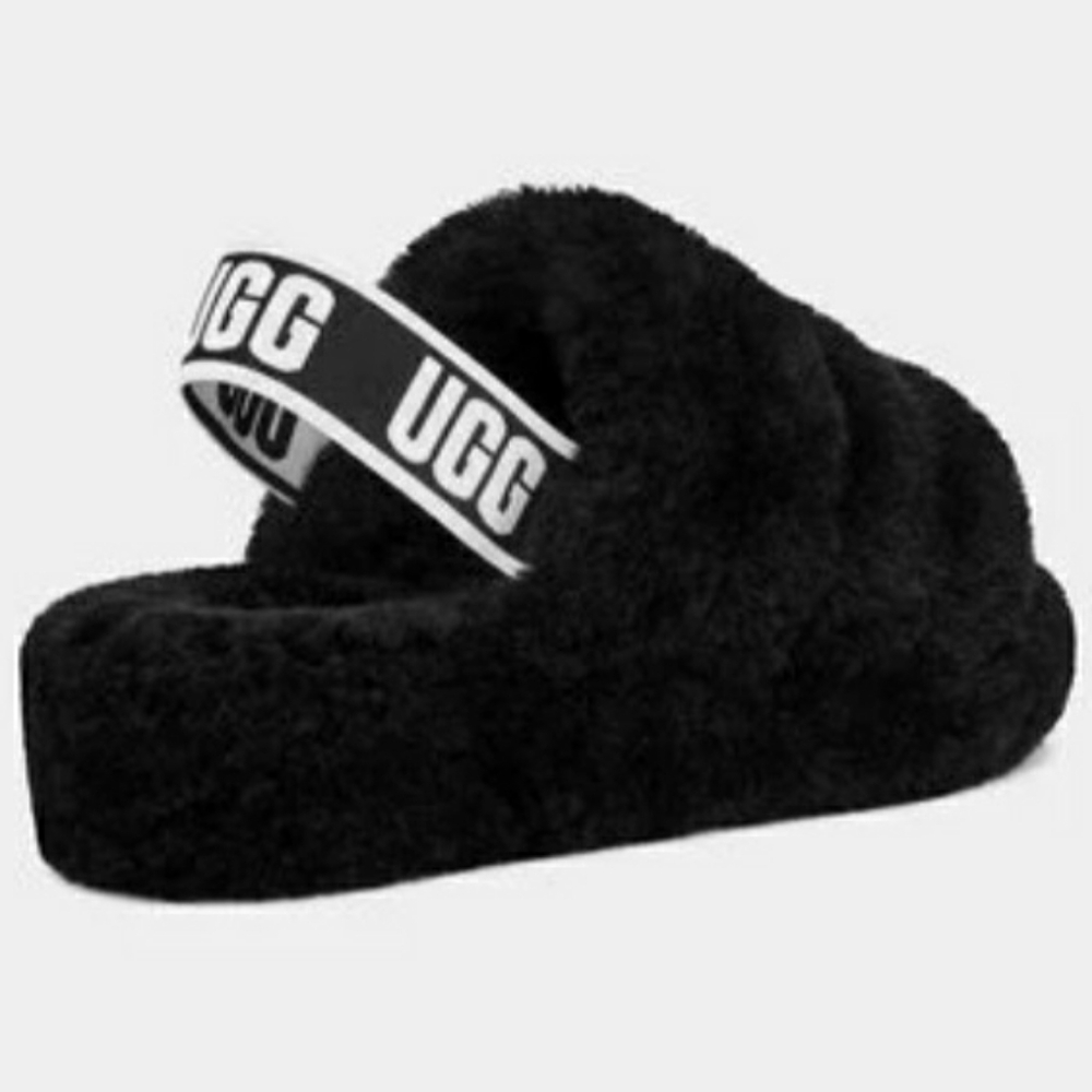 Ugg "Fluff Yeah" Black Slide-On Slippers